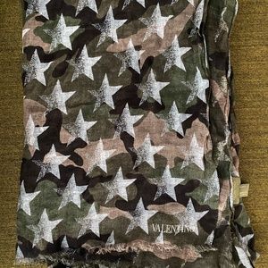 Valentino Linen Scarf with Star and Camo Motif